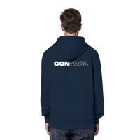 CONTROL Hoodie Navy Rückansicht Backprint Statement Bio-Baumwolle DISCPL