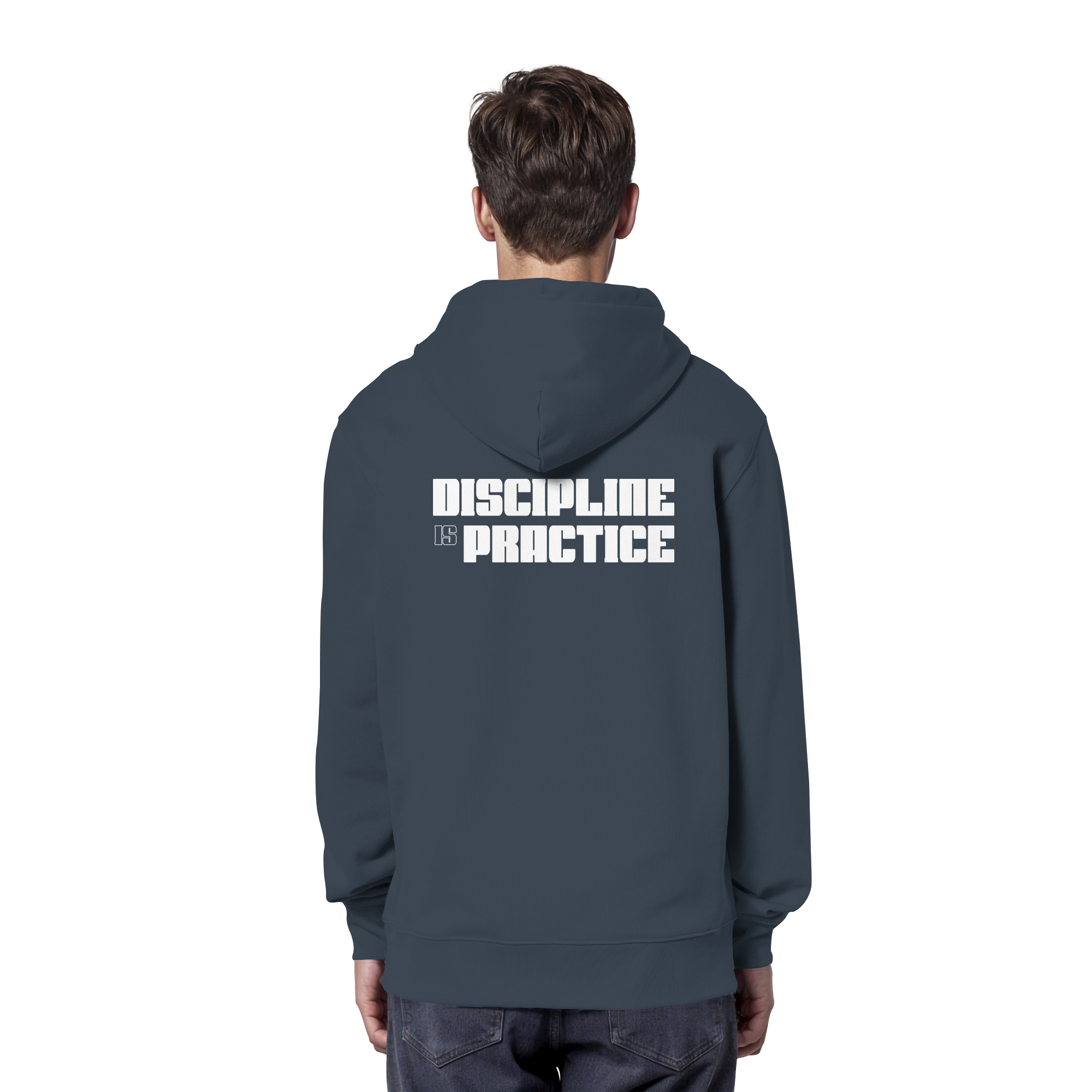 DISCIPLINE Hoodie India Ink Grau Rückansicht Backprint Bio-Baumwolle DISCPL