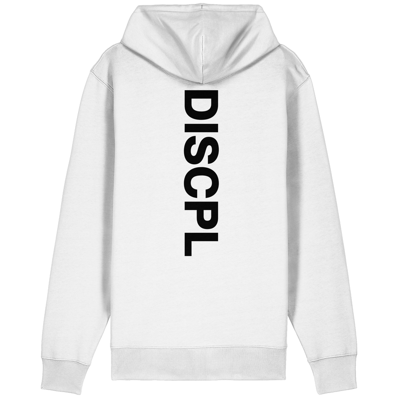 DISCPL CORE Zipper Hoodie Weiß Rückansicht Bio-Baumwolle
