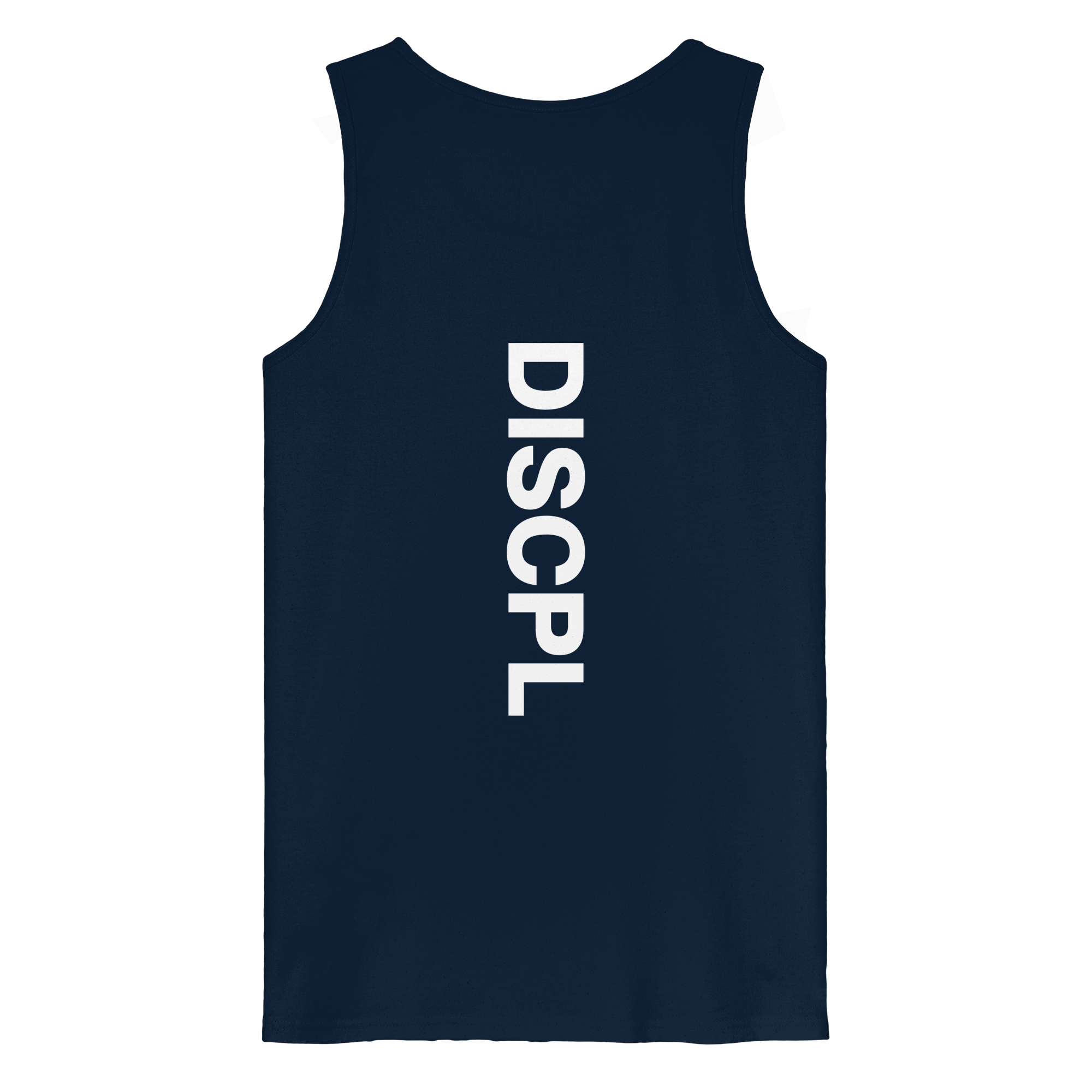 DISCPL CORE Tank Top Navy Backprint Rückansicht Bio-Baumwolle