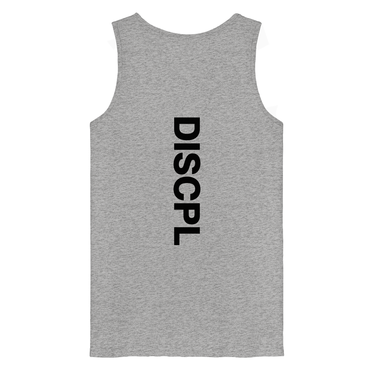 DISCPL CORE Tank Top Heather Grau Backprint Rückansicht Bio-Baumwolle