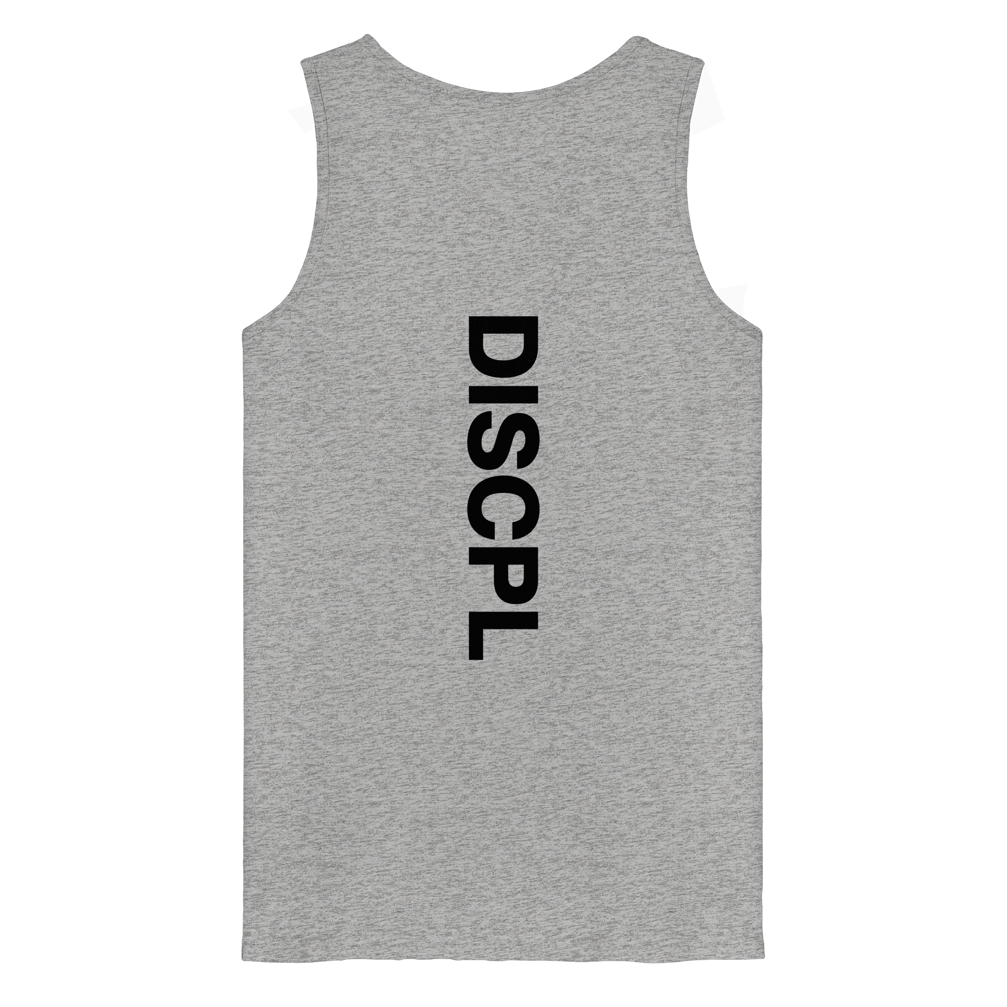 DISCPL CORE Tank Top Heather Grau Backprint Rückansicht Bio-Baumwolle