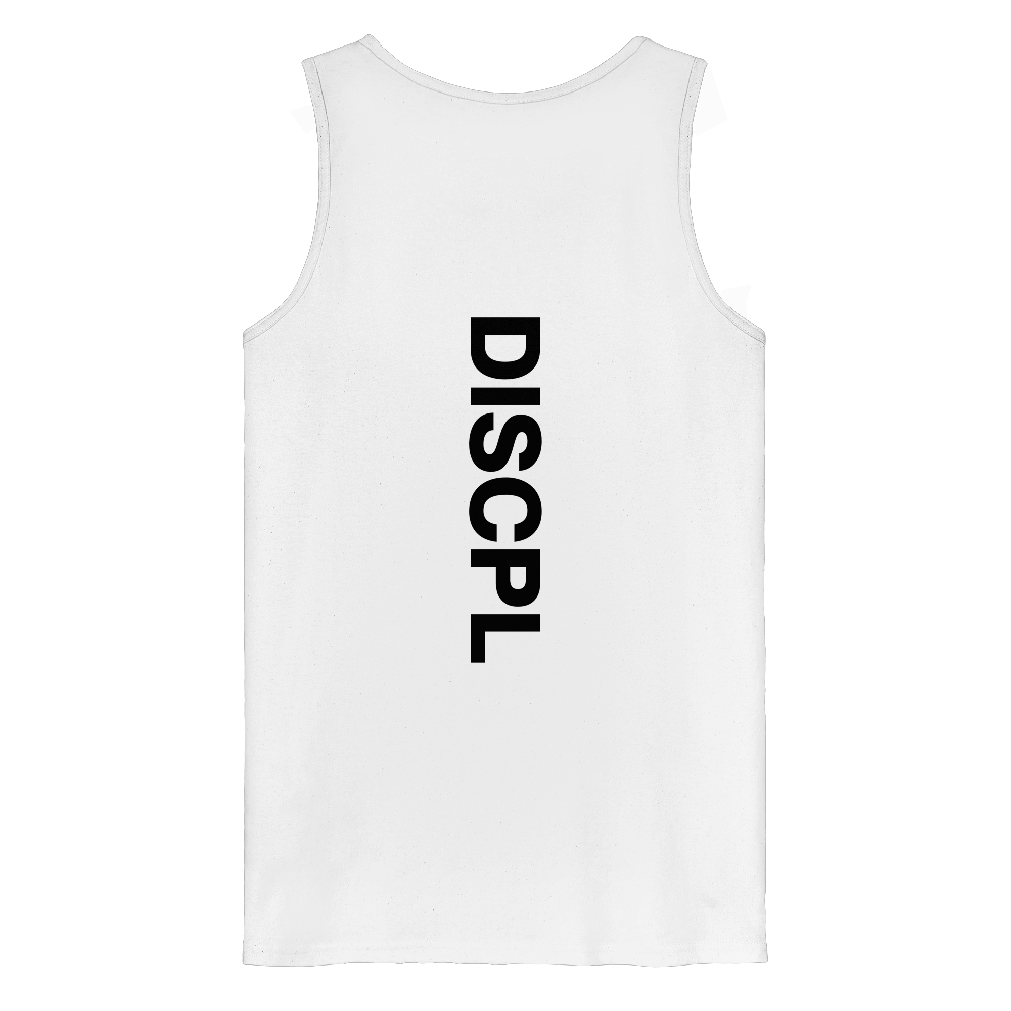 DISCPL CORE Tank Top Weiß Backprint Rückansicht Bio-Baumwolle