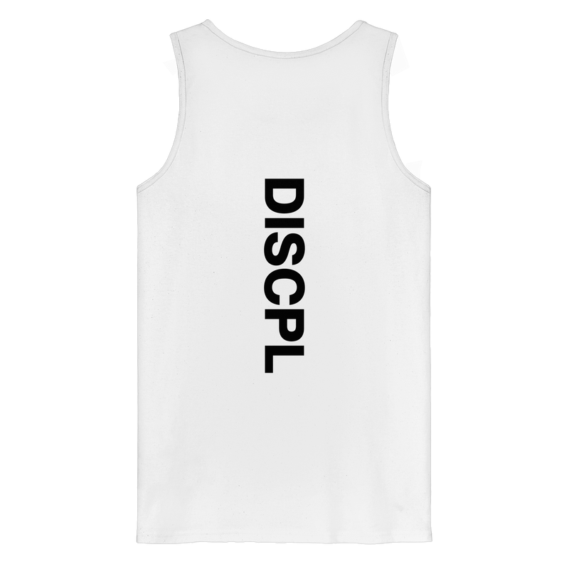 DISCPL CORE Tank Top Weiß Backprint Rückansicht Bio-Baumwolle