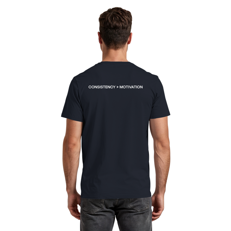 CONSISTENCY Regular T-Shirt Navy Rückansicht Statement Bio-Baumwolle DISCPL