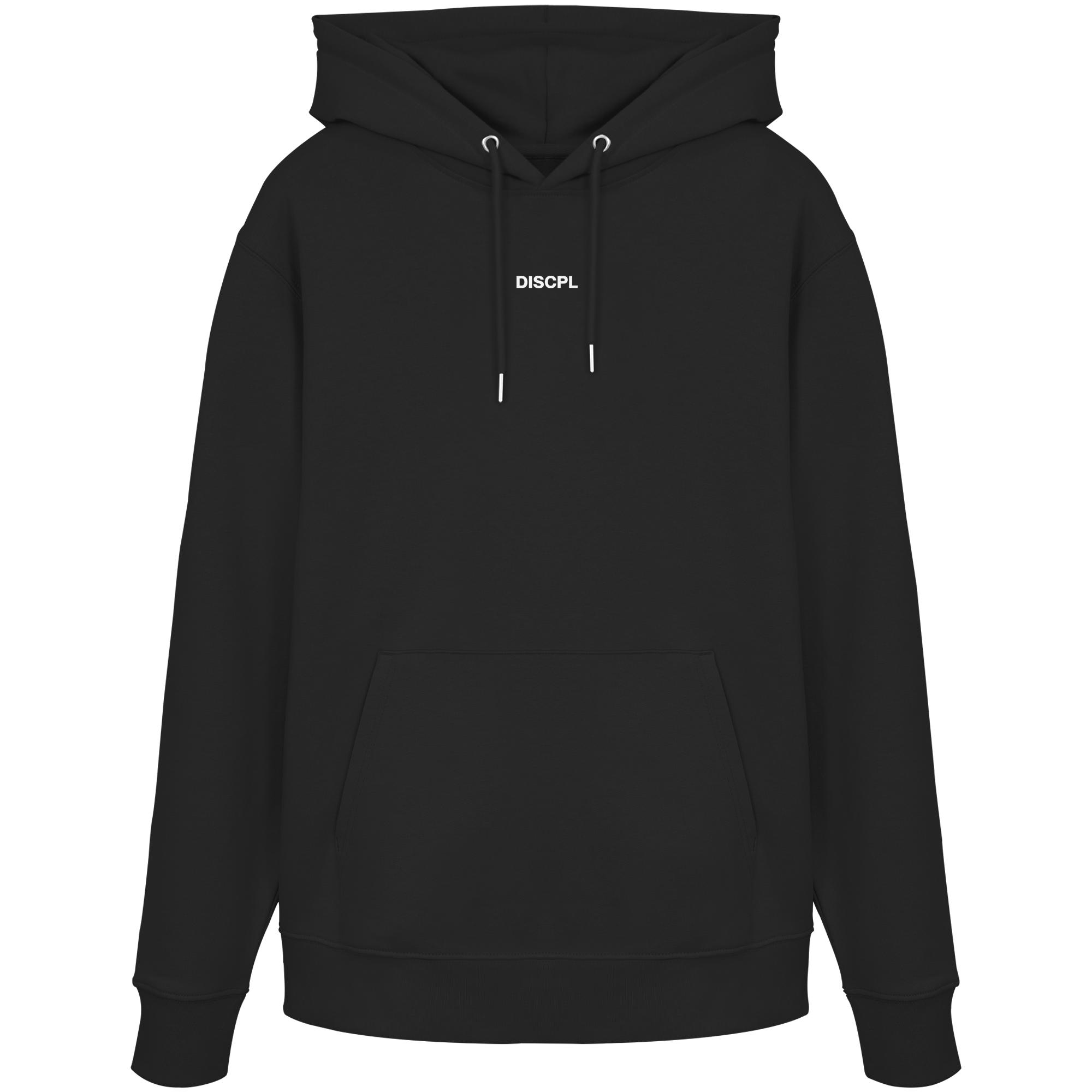 DISCPL DISCIPLINE Hoodie Schwarz Vorderansicht Bio-Baumwolle