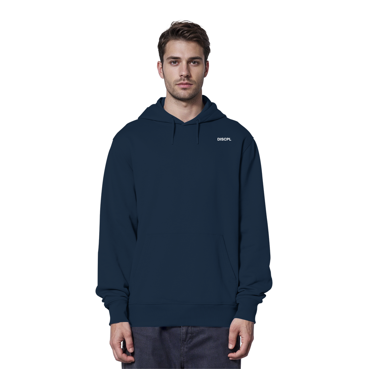 CONTROL Hoodie Navy Vorderansicht Bio-Baumwolle DISCPL