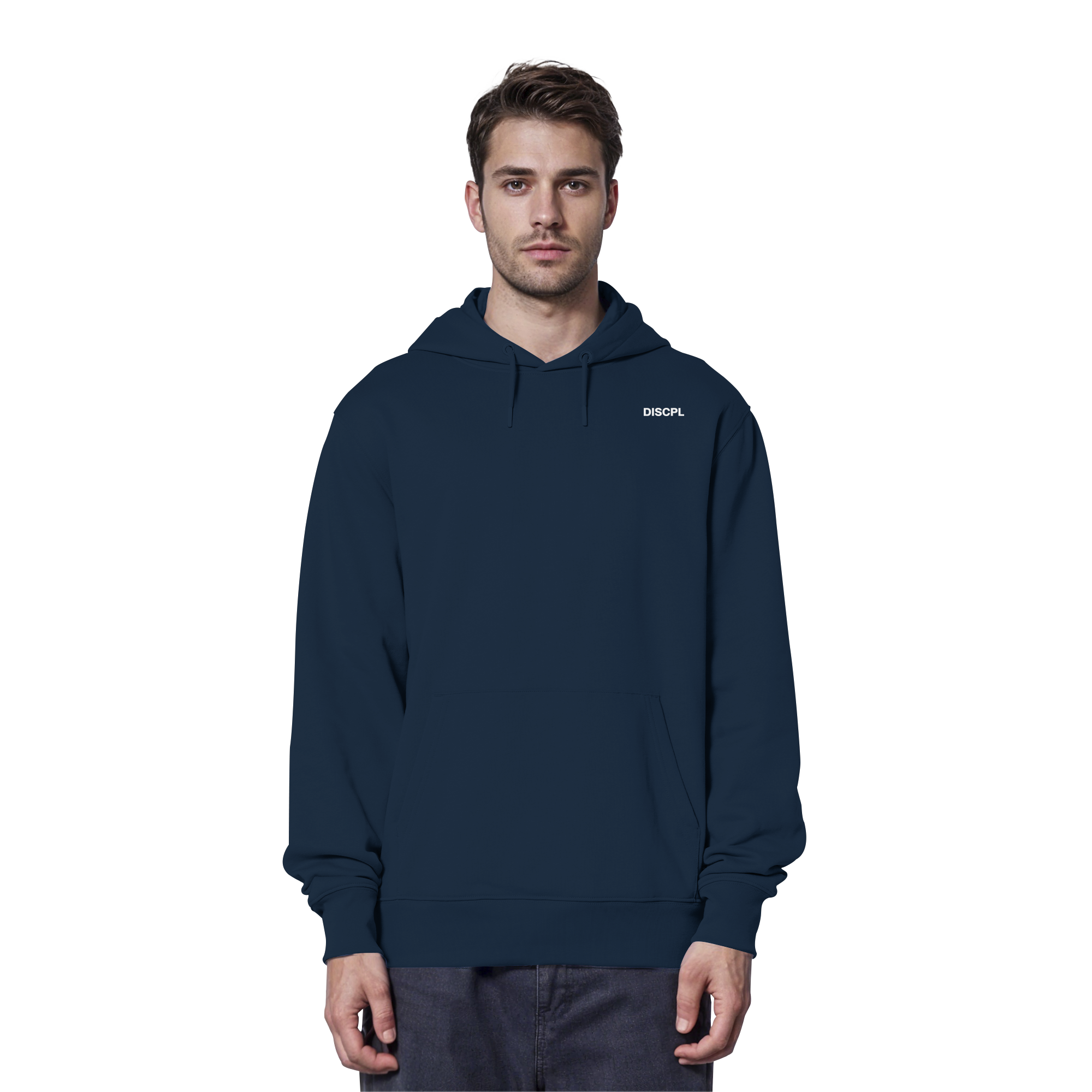 CONTROL Hoodie Navy Vorderansicht Bio-Baumwolle DISCPL