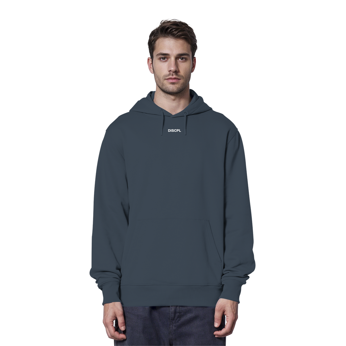 DISCIPLINE Hoodie India Ink Grau Vorderansicht Bio-Baumwolle DISCPL