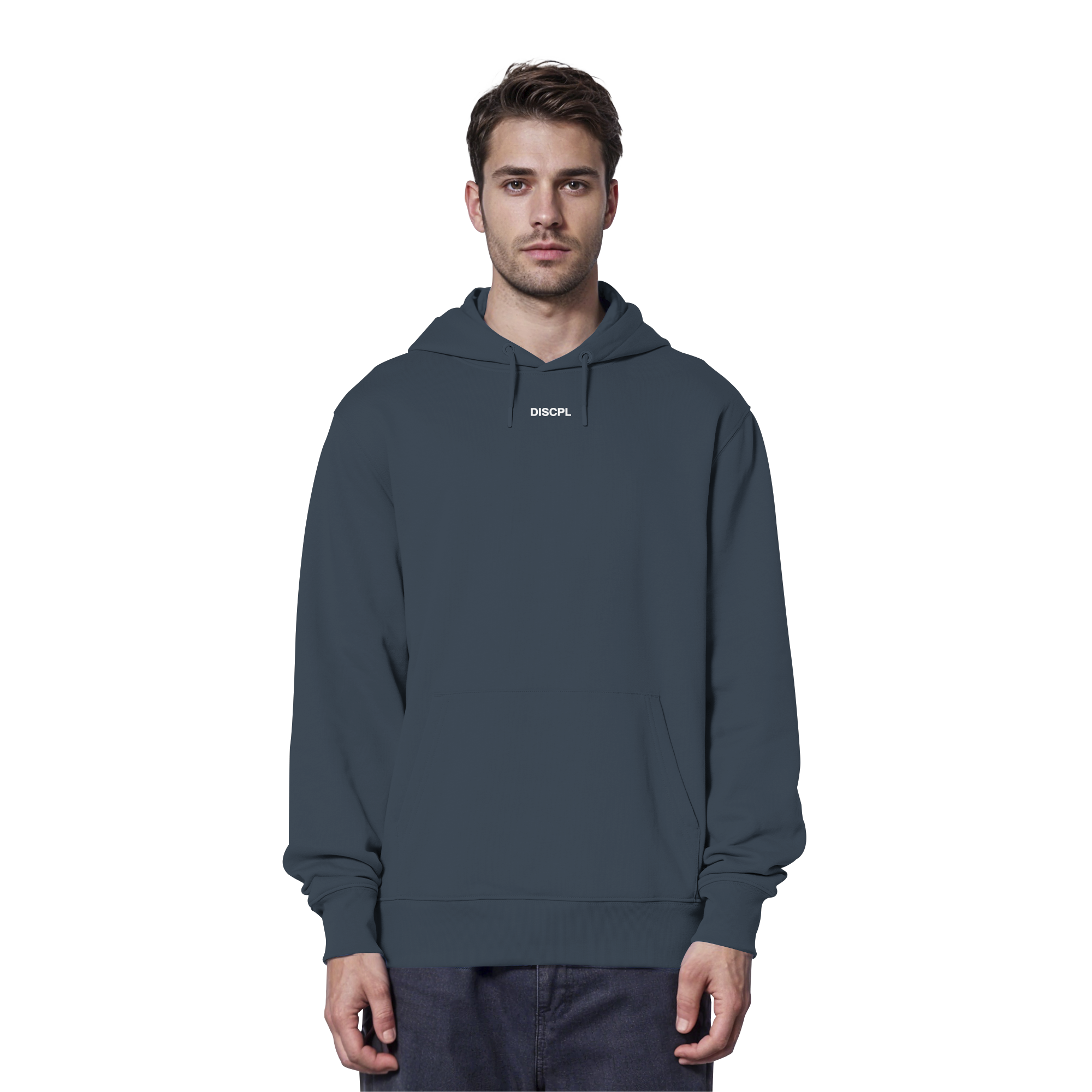 DISCIPLINE Hoodie India Ink Grau Vorderansicht Bio-Baumwolle DISCPL