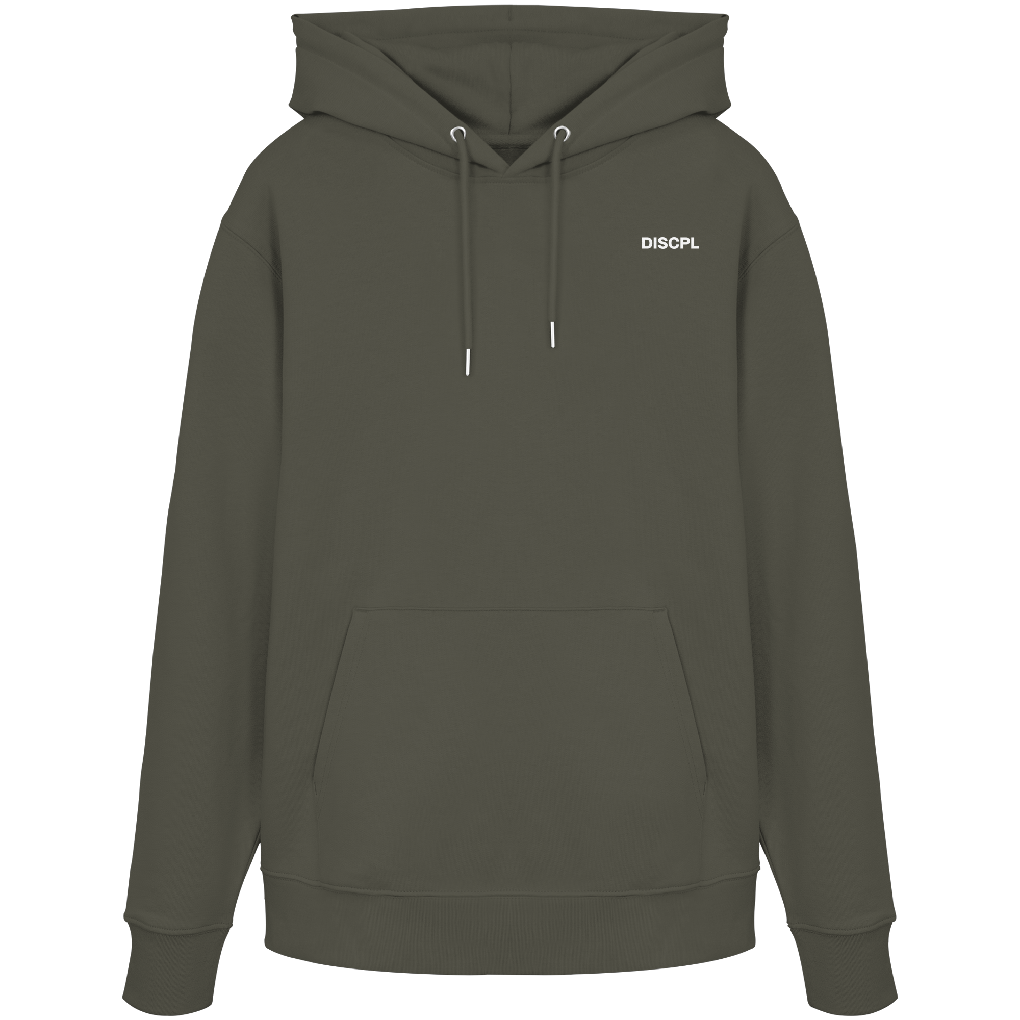 DISCPL CONTROL Hoodie Khaki Vorderansicht Bio-Baumwolle