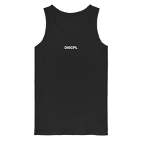 DISCPL CORE Tank Top Schwarz Brustprint Vorderansicht Bio-Baumwolle