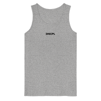 DISCPL CORE Tank Top Heather Grau Brustprint Vorderansicht Bio-Baumwolle