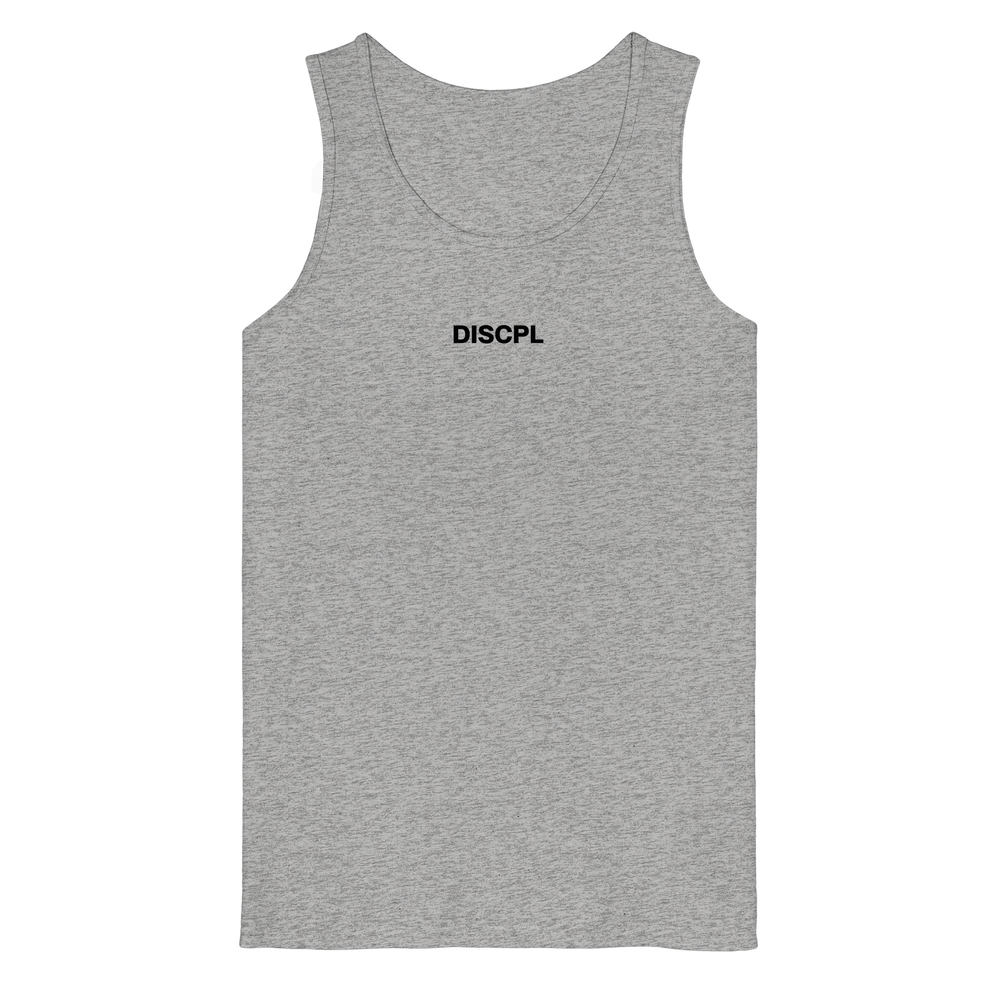 DISCPL CORE Tank Top Heather Grau Brustprint Vorderansicht Bio-Baumwolle