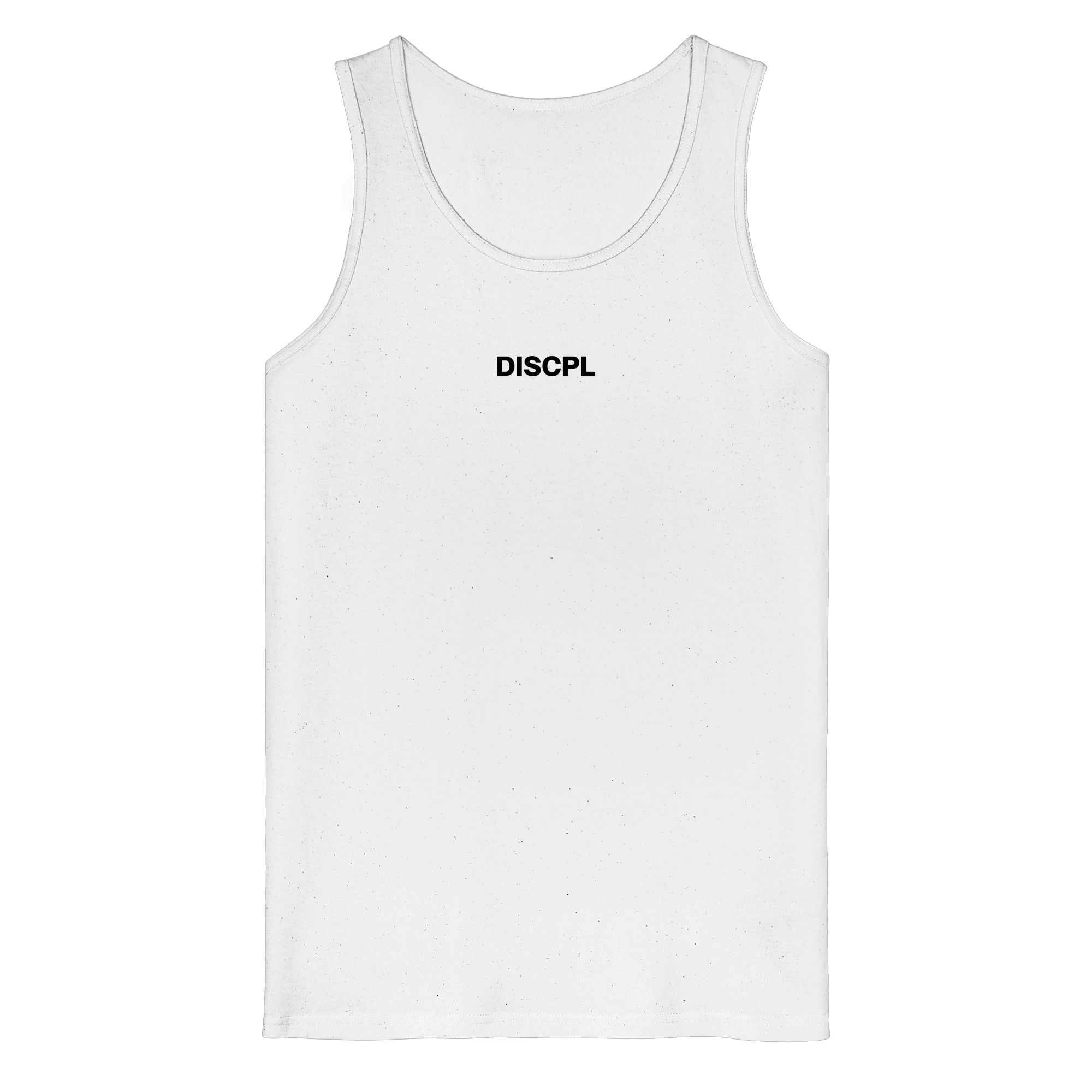 DISCPL CORE Tank Top Weiß Brustprint Vorderansicht Bio-Baumwolle